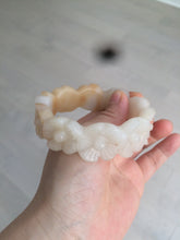 Load image into Gallery viewer, 56.7mm 100% natural light yellow/white Quartzite (Shetaicui jade) carved galsang flower(格桑花) bangle XY68