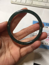 Load image into Gallery viewer, 56.5mm Certified Type A 100% Natural dark green/blue/gray Guatemala slim round cut Jadeite bangle BP193-2452