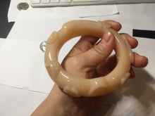 Load image into Gallery viewer, 61.5mm 100% natural pink orange Peach cream Quartzite (Shetaicui jade) 3D carved cat ears/flowers/ingot/bow bangle XY124