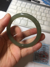 Load image into Gallery viewer, 53mm certified 100% Natural lake green gray slim round cut nephrite bangle HN142-6918