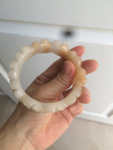 Load image into Gallery viewer, 56.7mm 100% natural light yellow/white Quartzite (Shetaicui jade) carved galsang flower(格桑花) bangle XY68