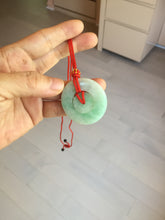 Load image into Gallery viewer, 38-39mm Type A 100% Natural sunny green/white Jadeite Jade concentric circle safety Guardian ring Pendant (子母扣,同心环) PC2