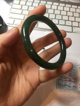 Load image into Gallery viewer, 53.1mm certified 100% Natural dark green/black nephrite (碧玉) bangle HN147-0518