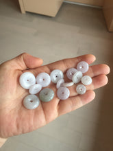 Load image into Gallery viewer, 11.9-19.7mm Type A 100% Natural light purple white gary Jadeite Jade Safety Guardian Button donuts Pendant group AA69