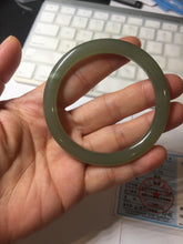 Load image into Gallery viewer, 53mm certified 100% Natural lake green gray slim round cut nephrite bangle HN142-6918