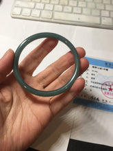 Load image into Gallery viewer, 59.5mm Certified Type A 100% Natural dark green/blue/gray Guatemala slim round cut Jadeite bangle BP194-2462