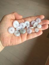 Load image into Gallery viewer, 11.9-19.7mm Type A 100% Natural light purple white gary Jadeite Jade Safety Guardian Button donuts Pendant group AA69