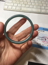 Load image into Gallery viewer, 59.5mm Certified Type A 100% Natural dark green/blue/gray Guatemala slim round cut Jadeite bangle BP194-2462