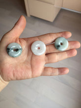 Load image into Gallery viewer, 24-25mm 100% Natural icy watery green/white with dark green floating flowers jadeite Jade Safety Guardian Button(donut) Pendant/worry stone group H153
