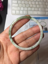 Load image into Gallery viewer, 56.5mm certified Type A 100% Natural sunny green white brown with green floating flowers slim round cut Jadeite Jade bangle PH207-6197