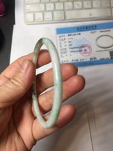 Load image into Gallery viewer, 56.5mm certified Type A 100% Natural sunny green white brown with green floating flowers slim round cut Jadeite Jade bangle PH207-6197