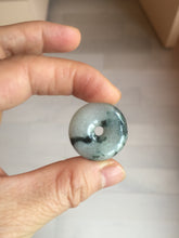 Load image into Gallery viewer, 24-25mm 100% Natural icy watery green/white with dark green floating flowers jadeite Jade Safety Guardian Button(donut) Pendant/worry stone group H153