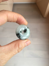 Load image into Gallery viewer, 24-25mm 100% Natural icy watery green/white with dark green floating flowers jadeite Jade Safety Guardian Button(donut) Pendant/worry stone group H153