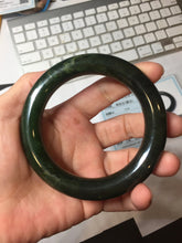 Load image into Gallery viewer, 57.4mm certified 100% Natural dark green/black(碧玉) chubby round cut nephrite bangle HN188-0123