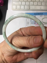 Load image into Gallery viewer, 56.5mm certified Type A 100% Natural sunny green white brown with green floating flowers slim round cut Jadeite Jade bangle PH207-6197