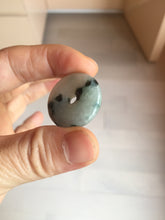 Load image into Gallery viewer, 24-25mm 100% Natural icy watery green/white with dark green floating flowers jadeite Jade Safety Guardian Button(donut) Pendant/worry stone group H153