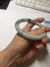 Load image into Gallery viewer, 58mm certified 100% natural type A green with green floating flowers carved flowers golden-painted round cut jadeite bangle PH149-5865