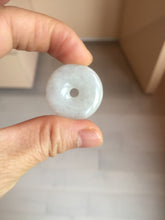 Load image into Gallery viewer, 24-25mm 100% Natural icy watery green/white with dark green floating flowers jadeite Jade Safety Guardian Button(donut) Pendant/worry stone group H153