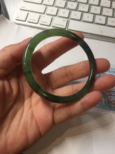 Load image into Gallery viewer, 55mm Certified 100% Natural Fresh Young Green/Dark Green/Black Green Ink Painting (绿水墨) Round Cut Nephrite (Wulanhai 乌兰海碧玉) Bangle HN149-7310