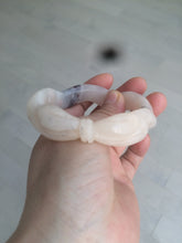 Load image into Gallery viewer, 56mm 100% natural light Pink/black Quartzite (Shetaicui jade) 3D carved Bow knot and wave bangle XY66