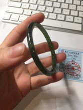 Load image into Gallery viewer, 55mm Certified 100% Natural Fresh Young Green/Dark Green/Black Green Ink Painting (绿水墨) Round Cut Nephrite (Wulanhai 乌兰海碧玉) Bangle HN149-7310