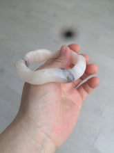 Load image into Gallery viewer, 56mm 100% natural light Pink/black Quartzite (Shetaicui jade) 3D carved Bow knot and wave bangle XY66