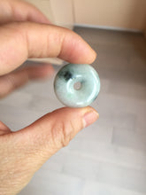 Load image into Gallery viewer, 24-25mm 100% Natural icy watery green/white with dark green floating flowers jadeite Jade Safety Guardian Button(donut) Pendant/worry stone group H153