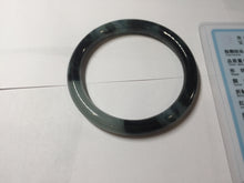Load image into Gallery viewer, 55.5mm Certified Type A 100% Natural Dark Green Blue Gray Black Slim Moonlit Ink (水墨月色)Round Cut Jadeite Jade Bangle BS145-0747