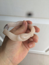 Load image into Gallery viewer, 56mm 100% natural light Pink/black Quartzite (Shetaicui jade) 3D carved Bow knot and wave bangle XY66