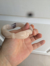 Load image into Gallery viewer, 56mm 100% natural light Pink/black Quartzite (Shetaicui jade) 3D carved Bow knot and wave bangle XY66