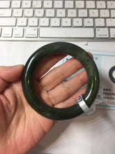 Load image into Gallery viewer, 55mm certified 100% Natural dark green/black/gray(碧玉) chubby round cut nephrite bangle HN189-0137
