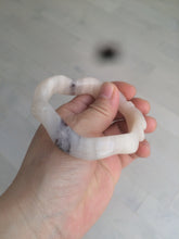 Load image into Gallery viewer, 56mm 100% natural light Pink/black Quartzite (Shetaicui jade) 3D carved Bow knot and wave bangle XY66