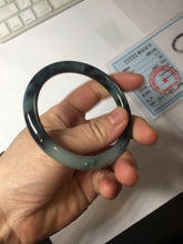 Load image into Gallery viewer, 55.5mm Certified Type A 100% Natural Dark Green Blue Gray Black Slim Moonlit Ink (水墨月色)Round Cut Jadeite Jade Bangle BS145-0747
