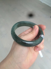 Load image into Gallery viewer, 57.5mm certified type A 100% Natural icy watery dark green/black Jadeite jade bangle AM71-1090