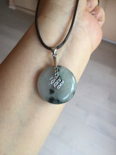 Load image into Gallery viewer, 24-25mm 100% Natural icy watery green/white with dark green floating flowers jadeite Jade Safety Guardian Button(donut) Pendant/worry stone group H153