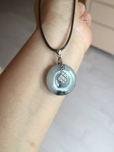 Load image into Gallery viewer, 24-25mm 100% Natural icy watery green/white with dark green floating flowers jadeite Jade Safety Guardian Button(donut) Pendant/worry stone group H153