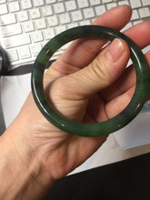 Load image into Gallery viewer, 57mm Certified 100% Natural Fresh Young Green/Dark Green/Black Green Ink Painting (绿水墨) Round Cut Nephrite (Wulanhai 乌兰海碧玉) Bangle HN151-7331