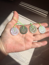 Load image into Gallery viewer, 21-22mm Type A 100% Natural light purple/oily light green/gray Jadeite Jade concentric circle safety Guardian ring Pendant (子母扣,同心环) group PB45