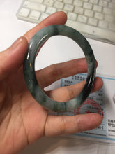 Load image into Gallery viewer, 55.7mm Certified Type A 100% Natural Dark Green Blue Gray Black Slim Moonlit Ink (水墨月色)Round Cut Jadeite Jade Bangle BS146-0748