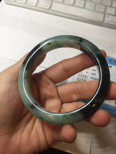 Load image into Gallery viewer, 58.5mm certified Type A 100% Natural sunny green dark green light green (half mountain half watery 半山半水) Jadeite Jade bangle PB194-9765