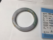 Load image into Gallery viewer, 53.6mm 100% Natural type A dark green purple white carved plum bossom and golden-painted Jadeite Jade bangle PD91-0269