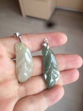 Load image into Gallery viewer, 100% natural icy watery white/dark green Magnolia flower jadeite jade pendant AF86
