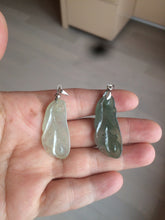 Load image into Gallery viewer, 100% natural icy watery white/dark green Magnolia flower jadeite jade pendant AF86