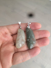 Load image into Gallery viewer, 100% natural icy watery white/dark green Magnolia flower jadeite jade pendant AF86