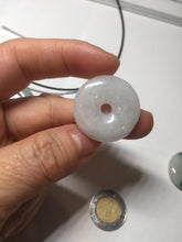 Load image into Gallery viewer, 24-25mm 100% Natural icy watery green/white with dark green floating flowers jadeite Jade Safety Guardian Button(donut) Pendant/worry stone group H153