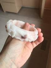 Load image into Gallery viewer, 51mm 100% natural pink red brown carved Phoenix and Peony (凤穿牡丹) Quartzite (Shetaicui jade) bangle SY126