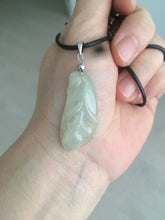 Load image into Gallery viewer, 100% natural icy watery white/dark green Magnolia flower jadeite jade pendant AF86