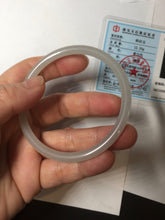 Load image into Gallery viewer, 58mm Certified 100% Natural icy watery white gray pink slim nephrite jade bangle HN135-9191