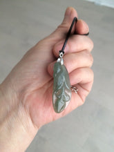 Load image into Gallery viewer, 100% natural icy watery white/dark green Magnolia flower jadeite jade pendant AF86