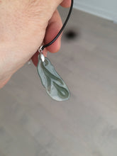 Load image into Gallery viewer, 100% natural icy watery white/dark green Magnolia flower jadeite jade pendant AF86